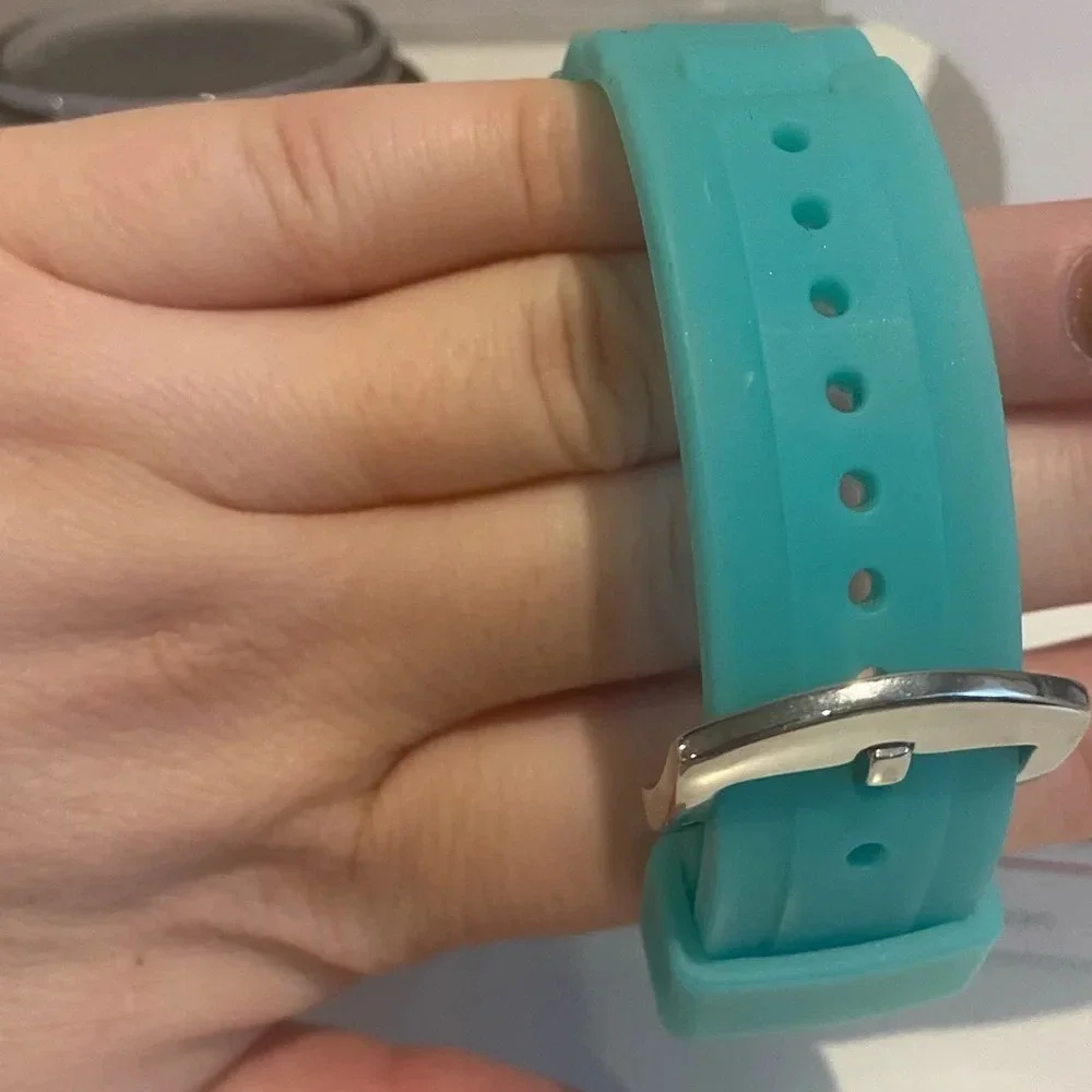 TKO Square Face Watch with‎ Silicone and Rhinestones Aqua Blue EUC